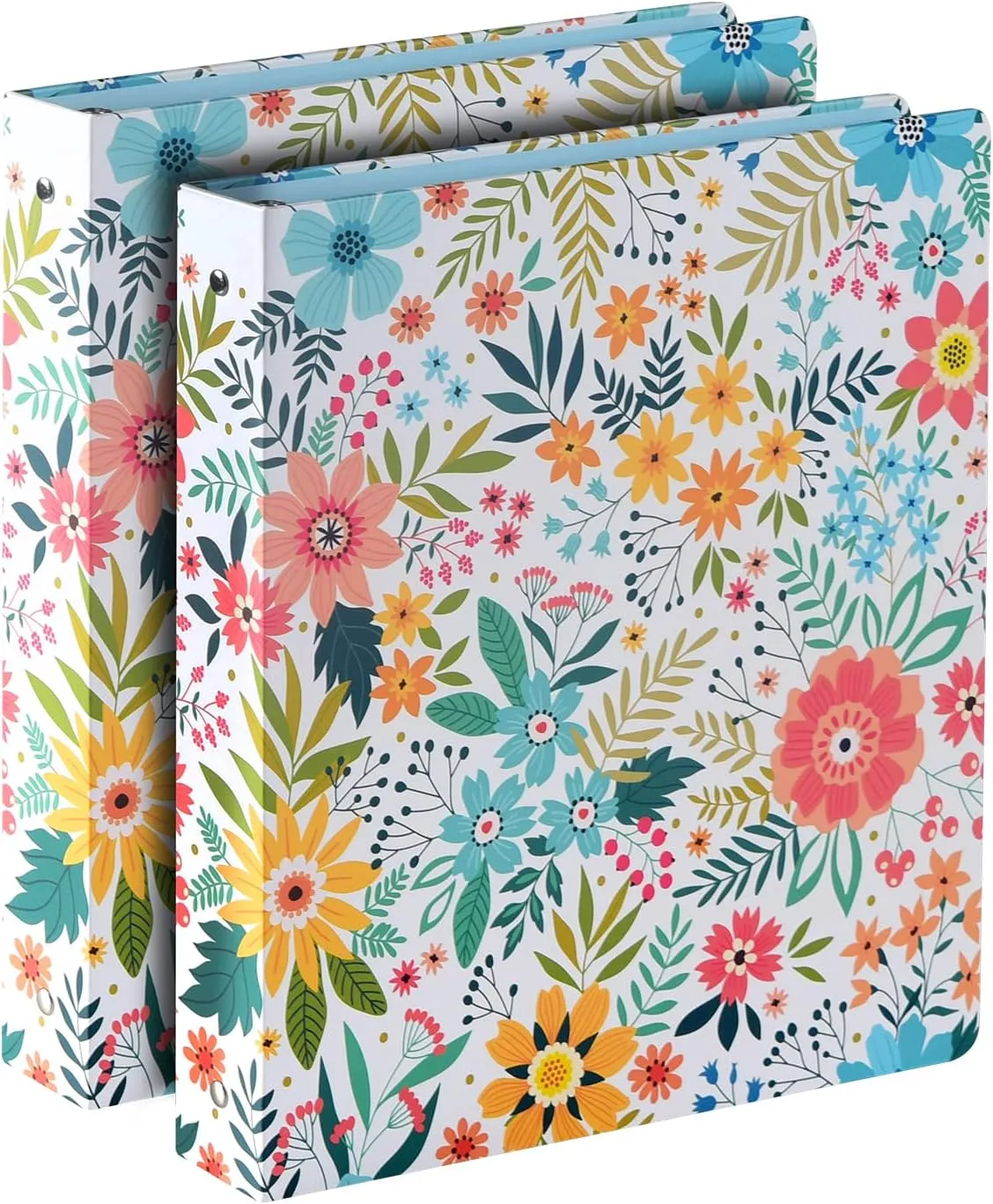 1-inch 3-Ring-Binder with Pockets 1'' Decorative Round Ring Binders for School Holds US Letter Size 8.5'' x 11'' 200 Sheets for Office/Home/Back to School, 2 Pack