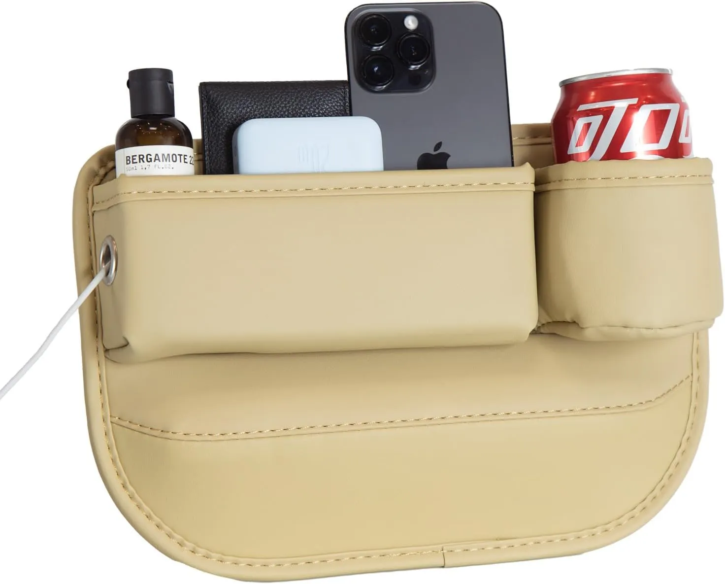 1 Pack Car Seat Gap Filler Organizer, Car Seat Organizer, Seat Gap Storage Box with Cup Holders for Drink, Car Leather Cup Holder Gap Bag Front Seat for Phone, Sunglasses,Keys(Right Side)