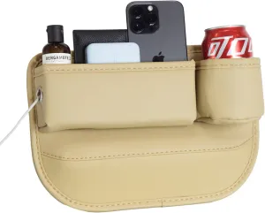 1 Pack Car Seat Gap Filler Organizer, Car Seat Organizer, Seat Gap Storage Box with Cup Holders for Drink, Car Leather Cup Holder Gap Bag Front Seat for Phone, Sunglasses,Keys(Right Side)