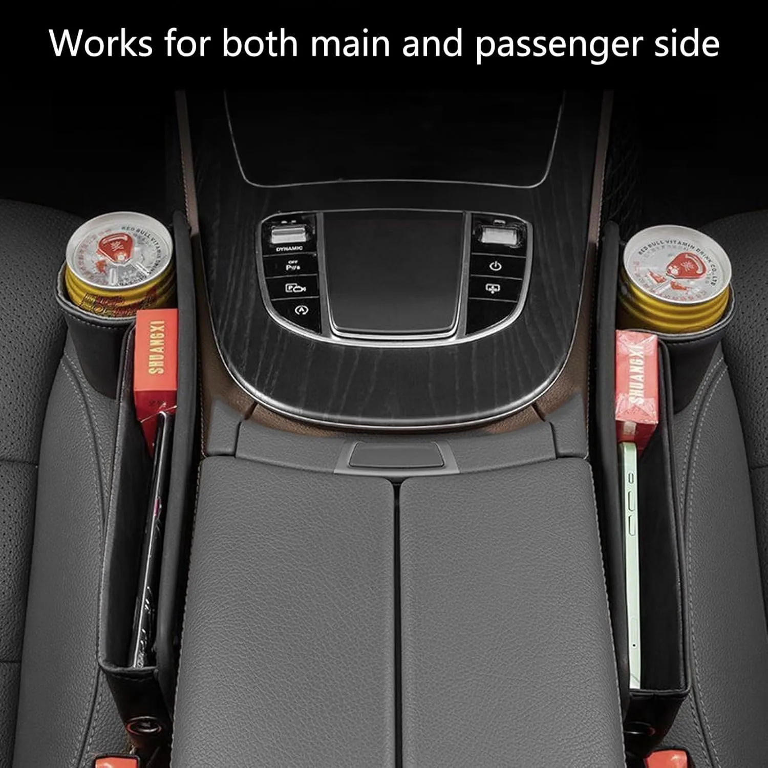 1 Pack Car Seat Gap Filler Organizer, Car Seat Organizer, Seat Gap Storage Box with Cup Holders for Drink, Car Leather Cup Holder Gap Bag Front Seat for Phone, Sunglasses,Keys(Right Side)