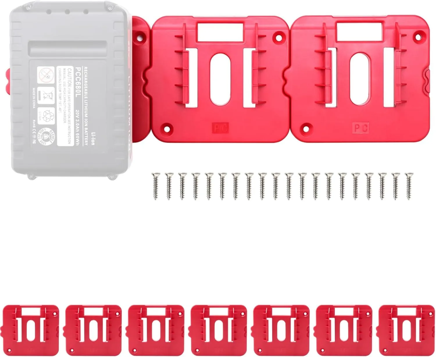 10 Pack Battery Holder Compatible with Porter Cable 20v Battery, Wall Mount Holder with 20 Screws for 20v Battery 2.0Ah 2.5Ah 3.0Ah 3.5Ah 4.0Ah 5.0Ah 6.0Ah 6.5Ah 7.0Ah