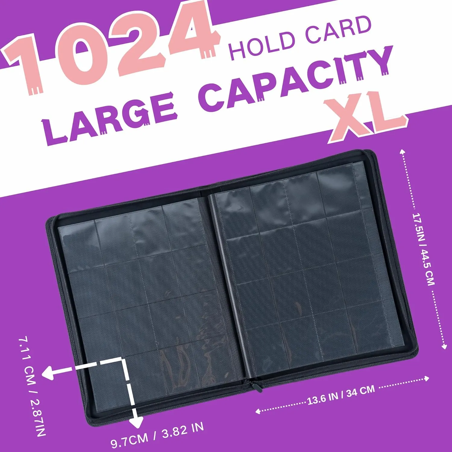 1000  Pockets Trading Card Binder, 16-Pocket Card Ablum Compatible with MTG,Sports Cards & Other Standard Size Trading Cards (PURPLE)