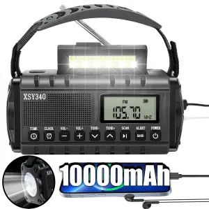 10000mAh/37000mWh Emergency Hand Crank Radio,AM FM NOAA Weather Alert Radio, Digital Display,3 Ways Powered Hand Crank,Solar with Type-C Charger,Flashlight,Reading Lamp,Headphone Jack,SOS Alarm