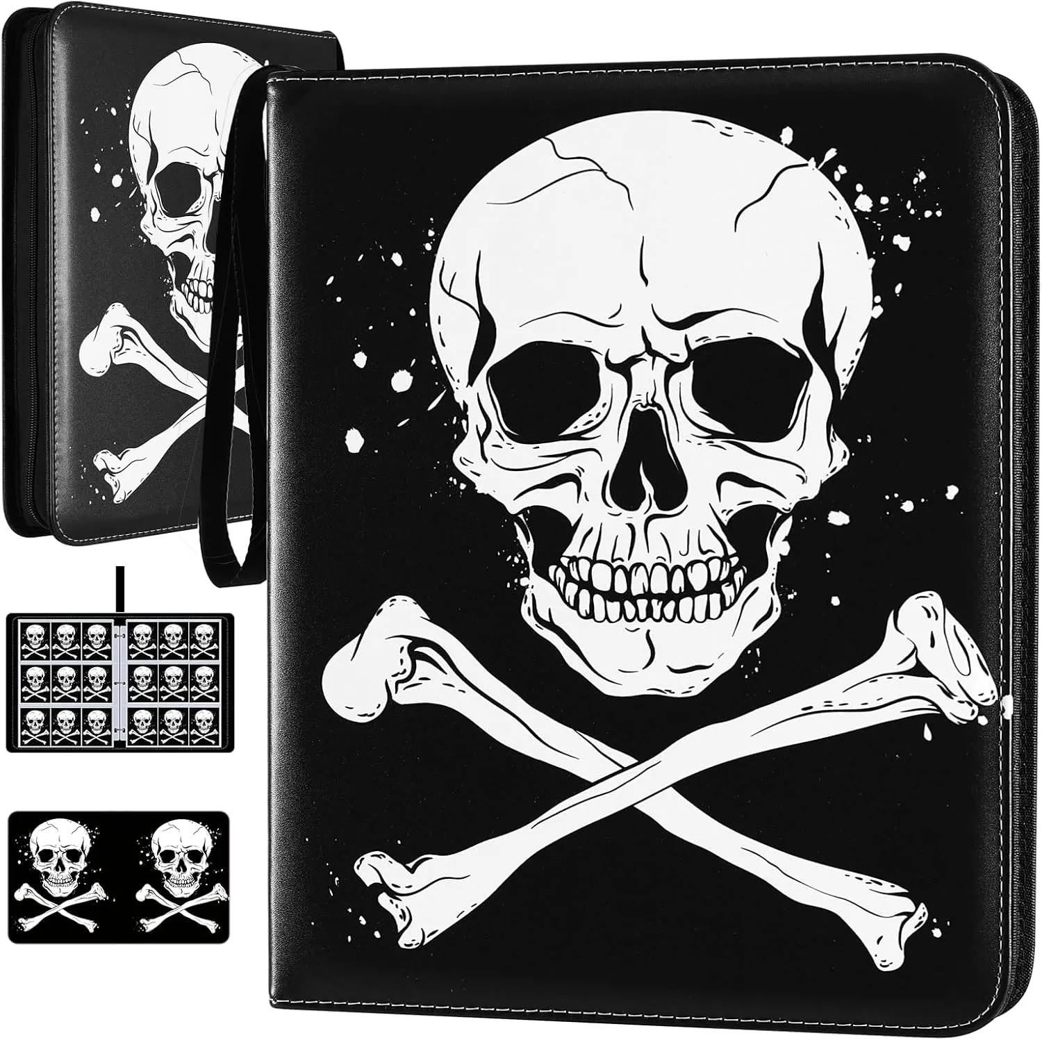 1080 Pockets Card Binder 9 Pocket, Trading Card Binder with 60 Page Removable Sleeves, Zipper Card Book Album Holder[PROTECTIVE][PLEASANT TOUCH SURFACE] ​​Skull​