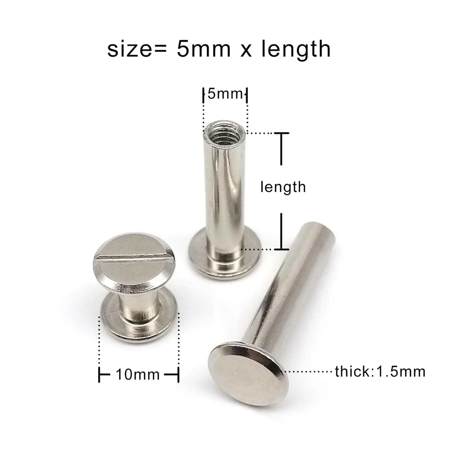 10pcs Leather Bag Belt Photo Scrapbook Album Account Book Post Binding Rivet (Color : Silver_M5x10mm)