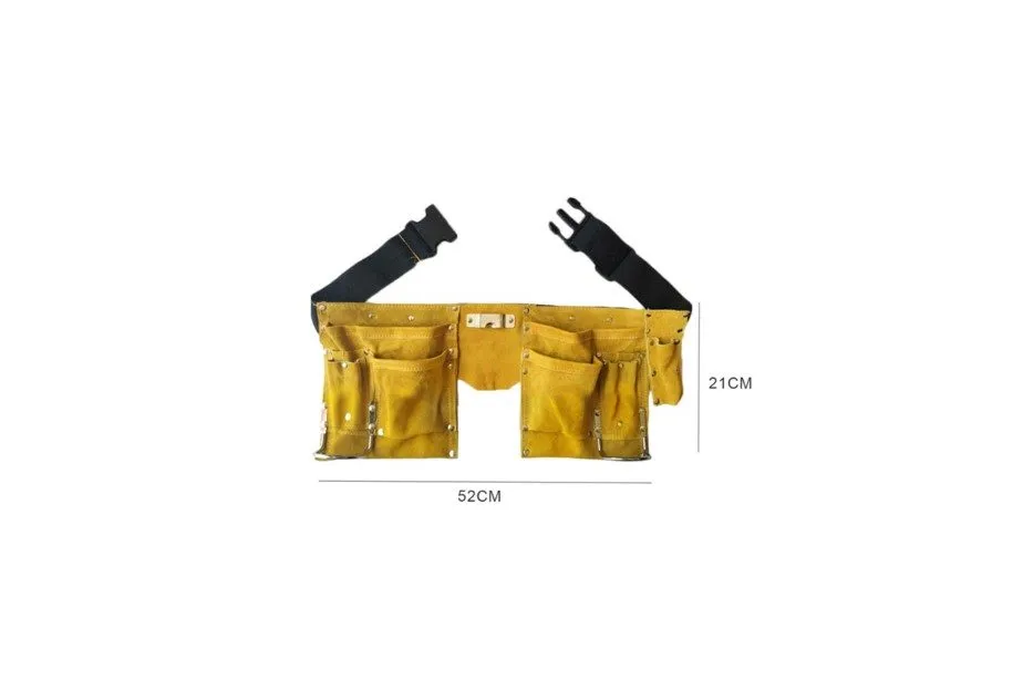 11 Pocket Leather Tool Belt Adjustable Strap Hammer Holders Loops Carpenter