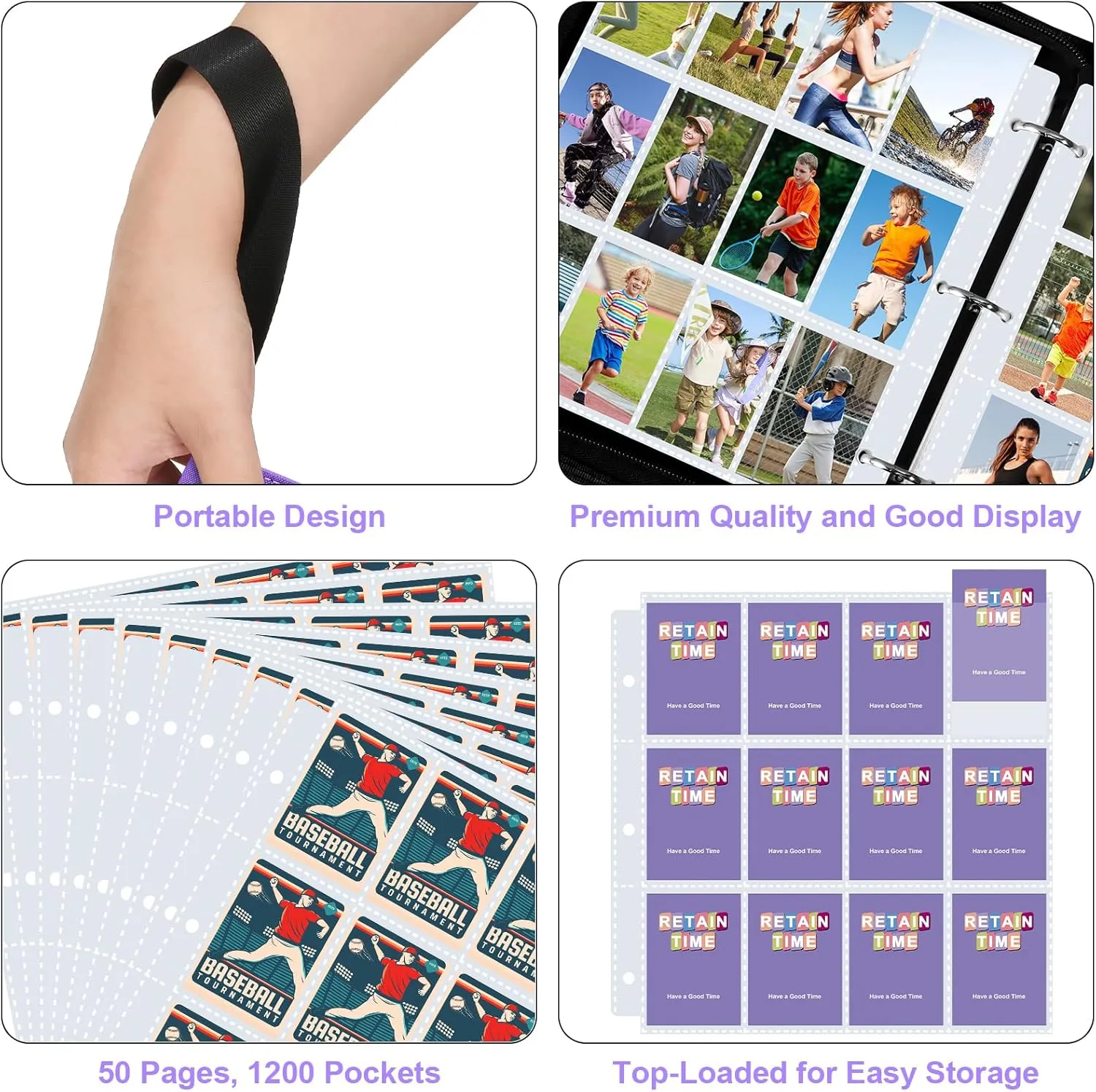 1200 Pockets Trading Card Binder, PU Cover Zipper Card Collection Album, Sturdy Card Folder Holder for MTG, TCG, Game Cards, Sports Cards