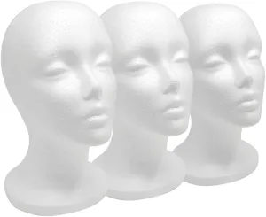 12" 3 Pcs Foam Wig Head - Tall Female Foam Mannequin Wig Stand and Holder for Style, Model And Display Hair, Hats and Hairpieces, Mask - for Home, Salon and Travel