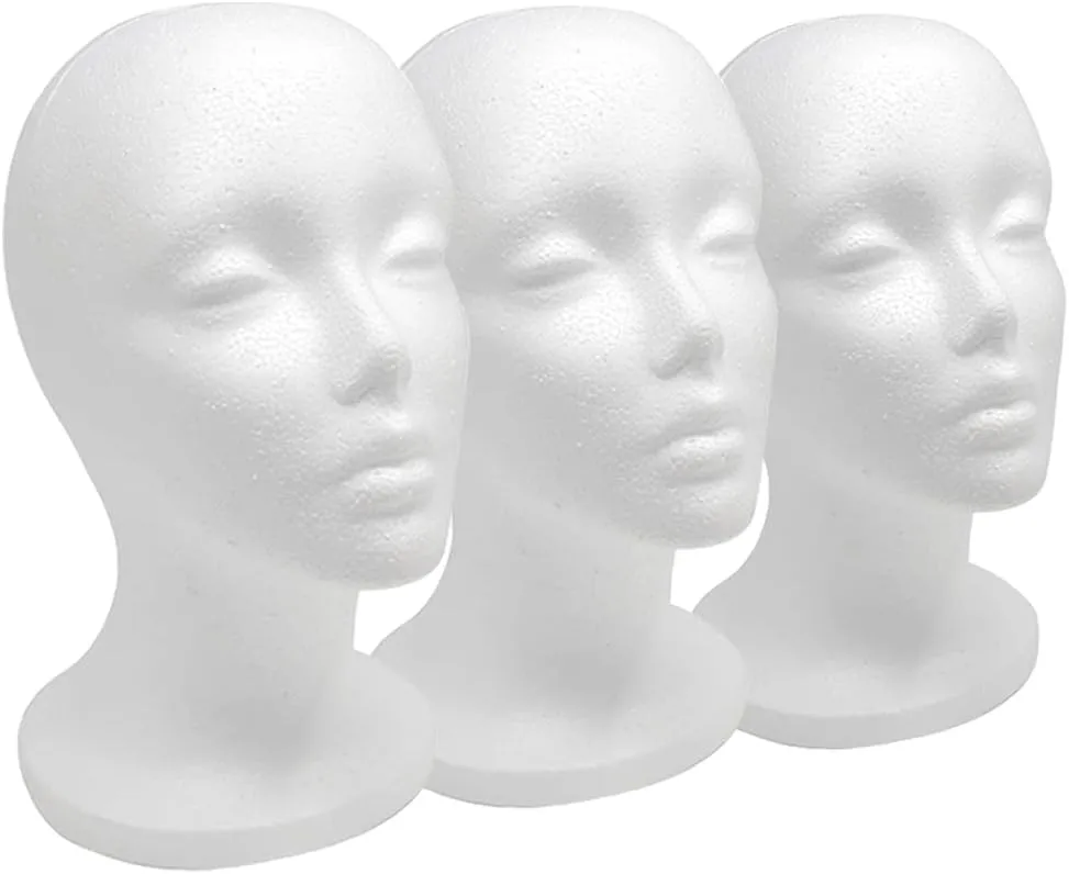 12" 3 Pcs Foam Wig Head - Tall Female Foam Mannequin Wig Stand and Holder for Style, Model And Display Hair, Hats and Hairpieces, Mask - for Home, Salon and Travel
