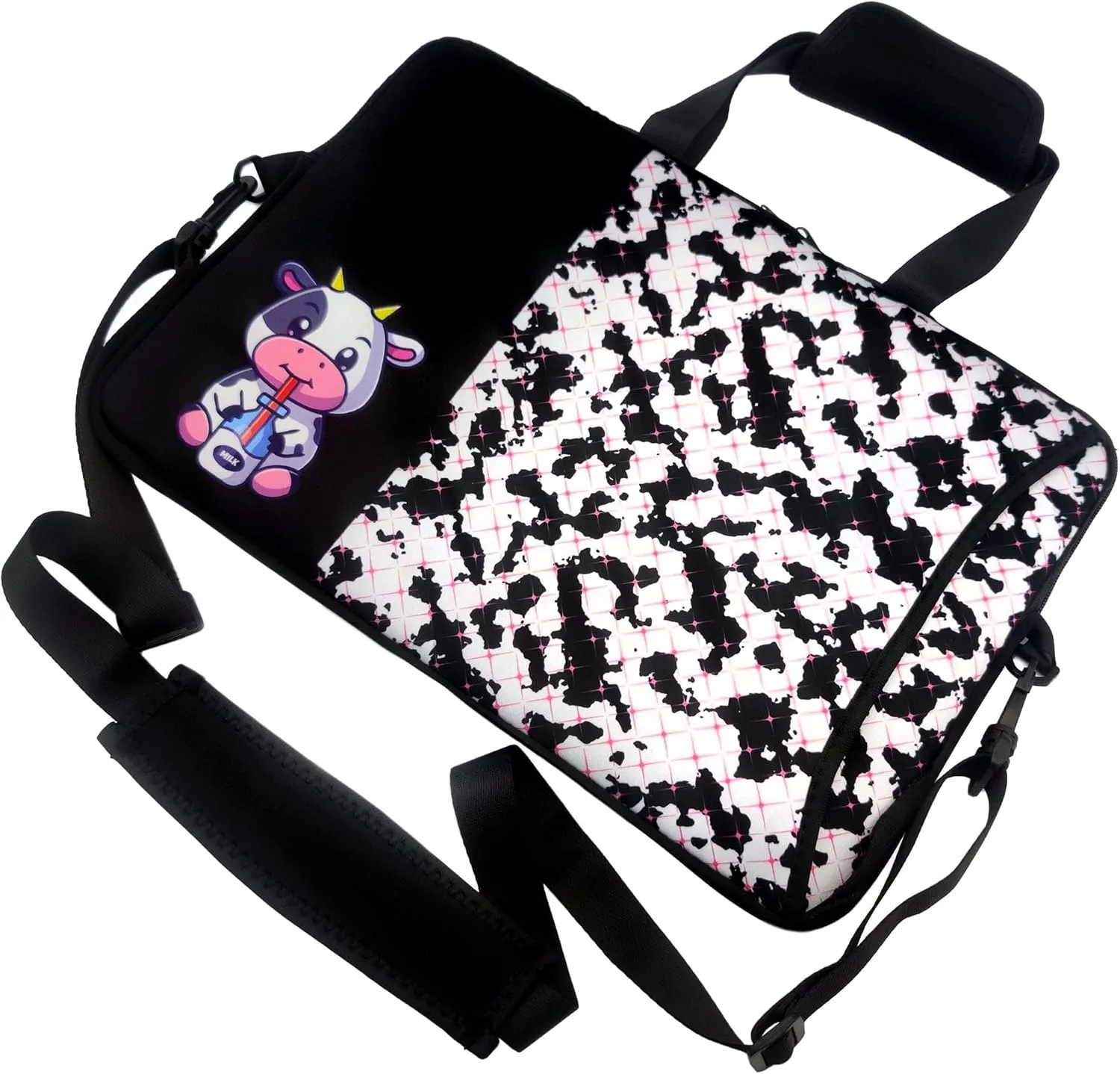13-15 Inch Cow Print Laptop Bag Case, Water-Resistant Neoprene Notebook Computer Tablet Briefcase Carrying Bag