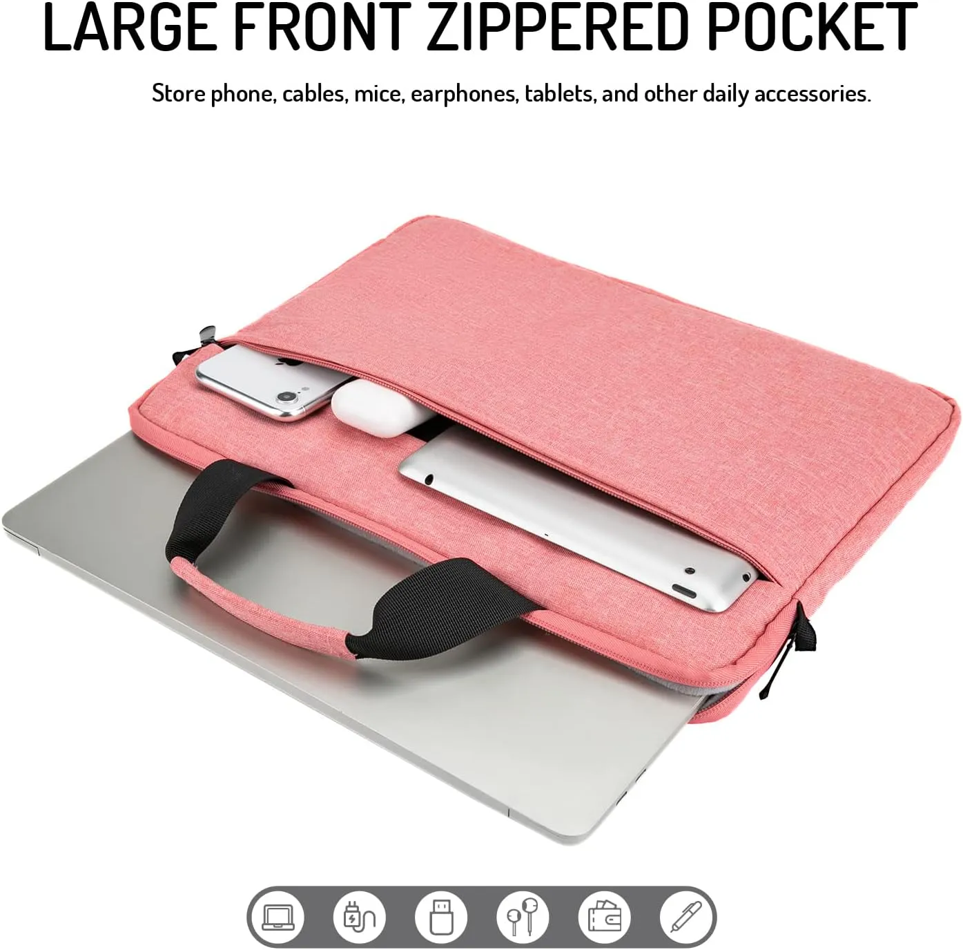 15.6-16 Inch Laptop Sleeve Shoulder Bag Waterproof Notebook Chromebook Computer Carrying Case Compatible with 15.6 inch Acer Asus Dell HP Thinkpad, Pink