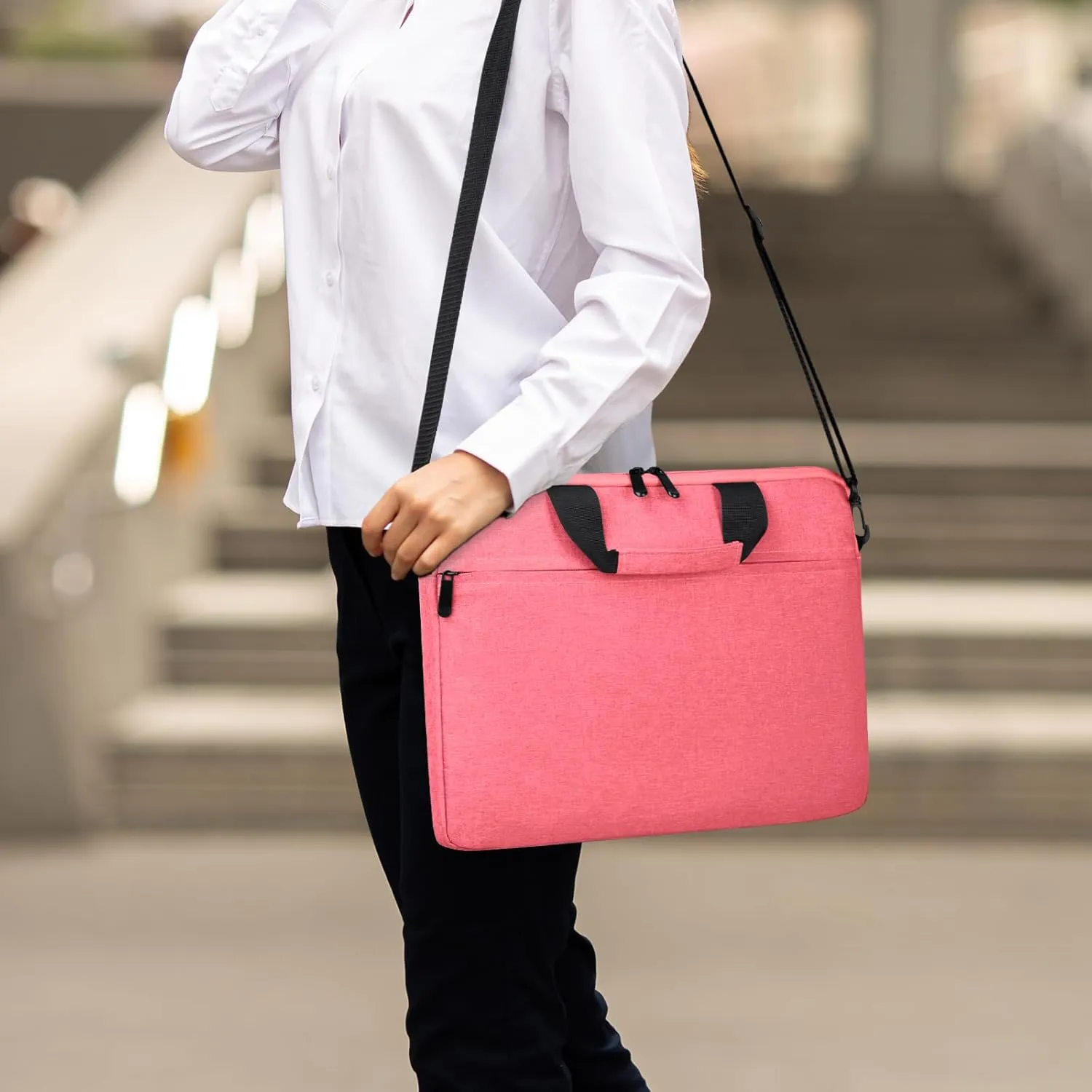 15.6-16 Inch Laptop Sleeve Shoulder Bag Waterproof Notebook Chromebook Computer Carrying Case Compatible with 15.6 inch Acer Asus Dell HP Thinkpad, Pink