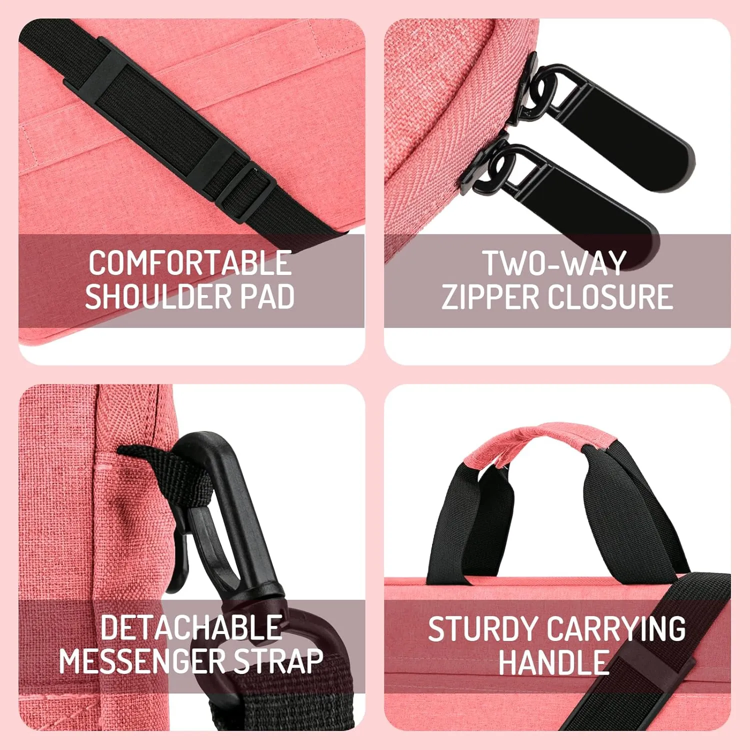 15.6-16 Inch Laptop Sleeve Shoulder Bag Waterproof Notebook Chromebook Computer Carrying Case Compatible with 15.6 inch Acer Asus Dell HP Thinkpad, Pink