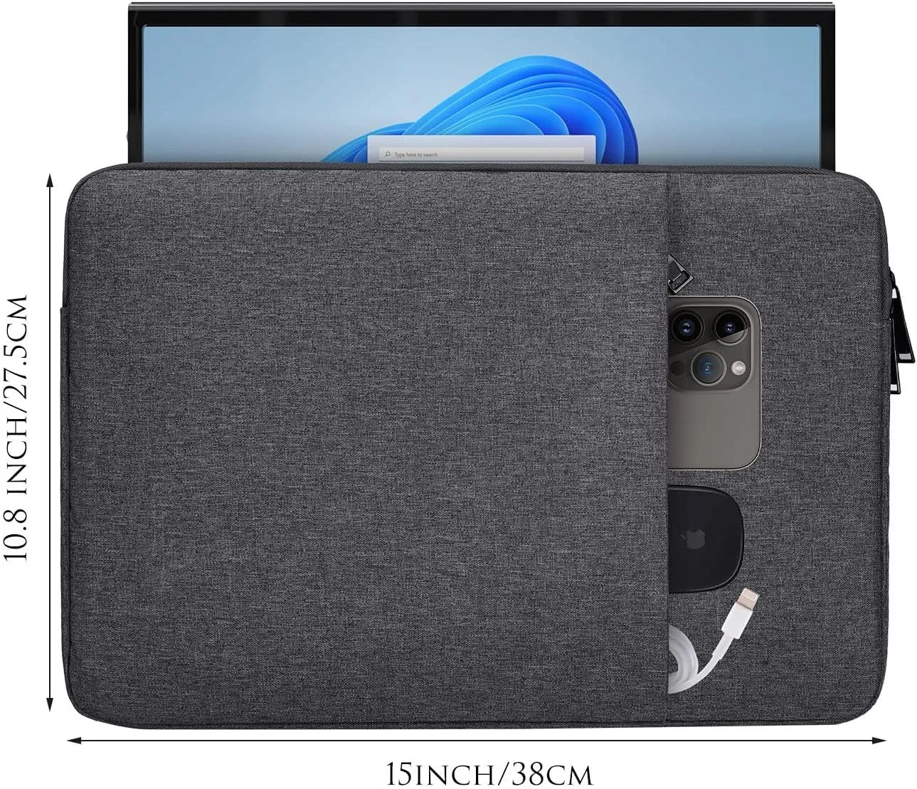 16.1 Inch Portable Monitor Case Sleeve Bag for 16" Veout KYY Lepow GTEK ViewSonic ZSCMALLS 15.6" USB-C Portable Display Monitors, 15"x10.8" Space Grey