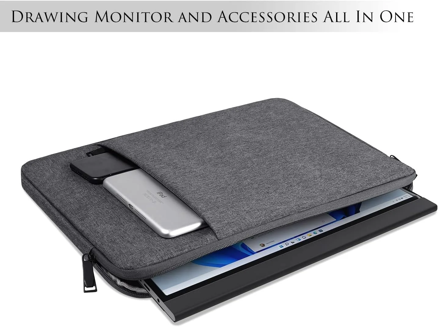 16.1 Inch Portable Monitor Case Sleeve Bag for 16" Veout KYY Lepow GTEK ViewSonic ZSCMALLS 15.6" USB-C Portable Display Monitors, 15"x10.8" Space Grey