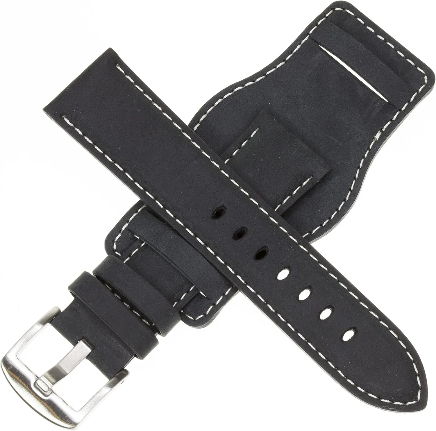 18mm German Military Aviator Watch Strap Swiss Army Black Leather Cuff Watch Band White 18 mm Bund