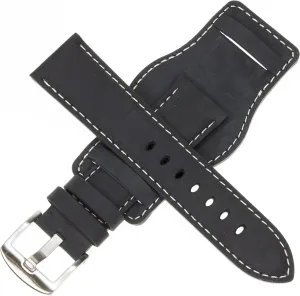 18mm German Military Aviator Watch Strap Swiss Army Black Leather Cuff Watch Band White 18 mm Bund
