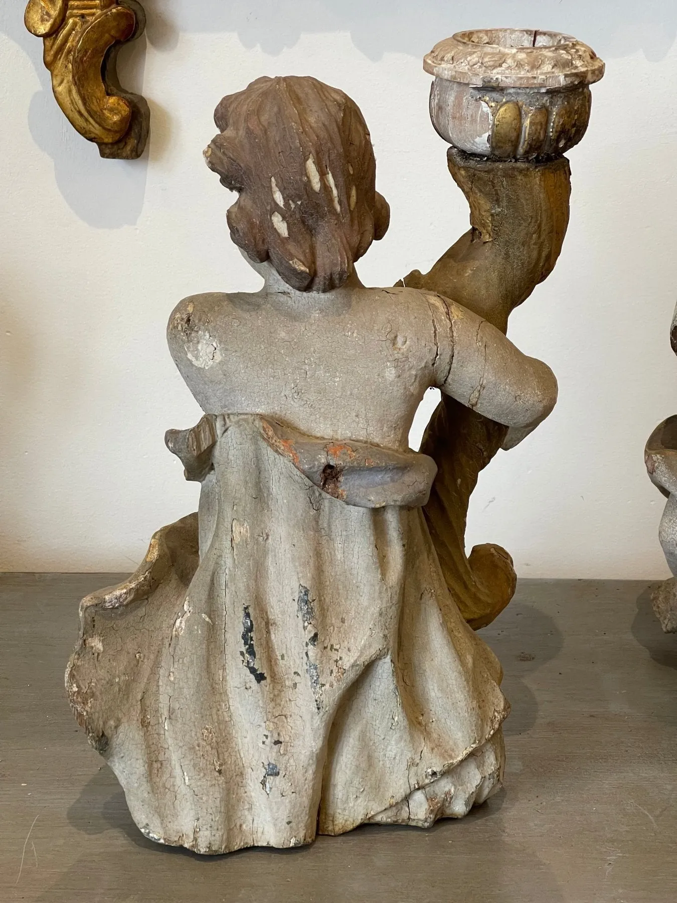 18th Century Continental Carved & Polychrome Cherub Candle Holders