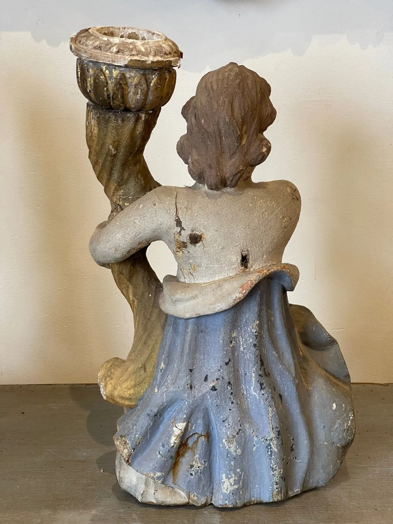 18th Century Continental Carved & Polychrome Cherub Candle Holders