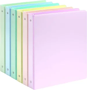 1" 3-Ring Binder, 1-inch Pastel Color Binders with 2 Inside Pockets, Clear View Cover Binder Holds 8.5'' x 11''Paper, Round Ring Binders for Office/Home/School, 6 Pack (Assorted 6 Colors)
