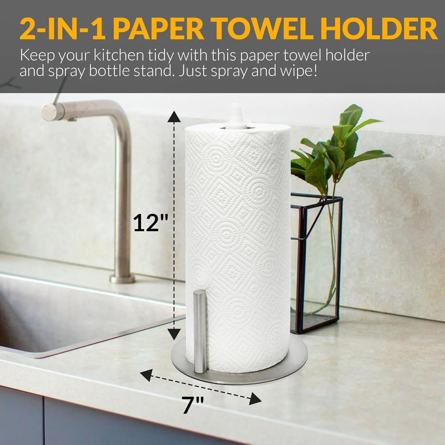 2-in-1 Stainless Steel Paper Towel Holder with Spray Bottle | Silver | J.M.T HomeGoods