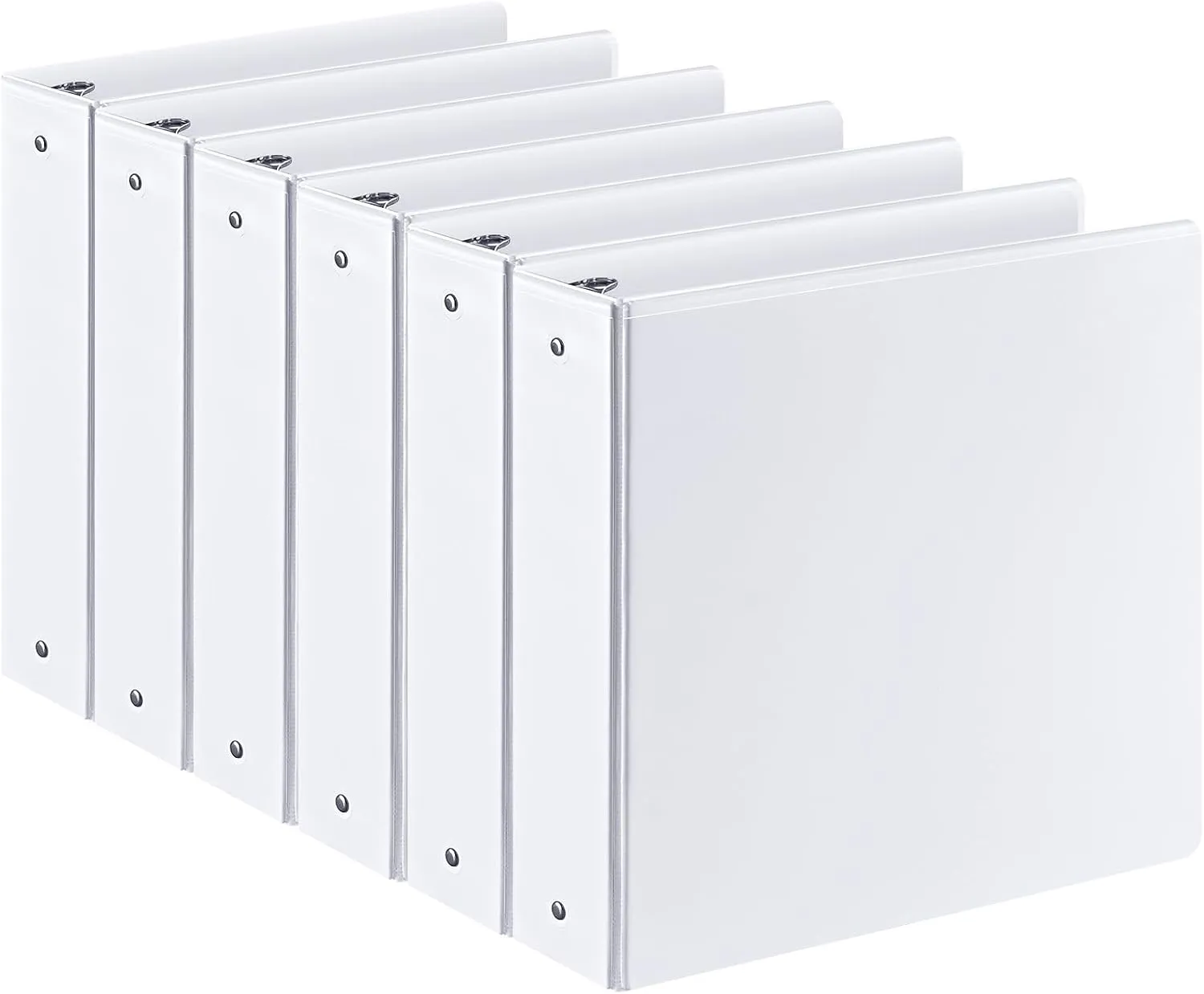 2-inch 3 Ring Binder with 2 Interior Pockets, Heavy Duty 2" Round Ring Binder Holds 450 Sheets of US Letter Size 8.5'' x 11'' Paper for Office/Home/School (White,6-Pack)