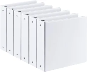 2-inch 3 Ring Binder with 2 Interior Pockets, Heavy Duty 2" Round Ring Binder Holds 450 Sheets of US Letter Size 8.5'' x 11'' Paper for Office/Home/School (White,6-Pack)