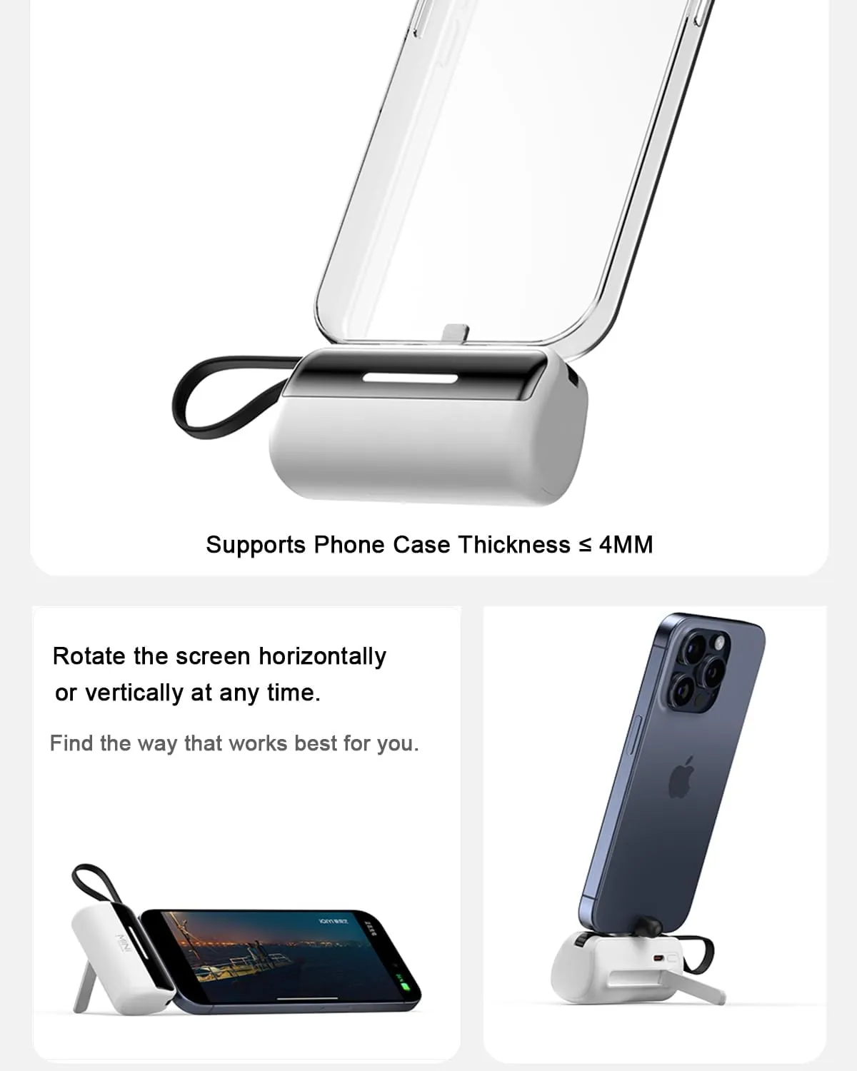 [2-Pack] Portable Charger Power Bank for iPhone,5500mAh USB C Battery Pack Travel Essentials Phone Charger Built in Cable & Foldable Stand,22.5W Fast Charging for iPhone 16/15/14,Samsung,Android