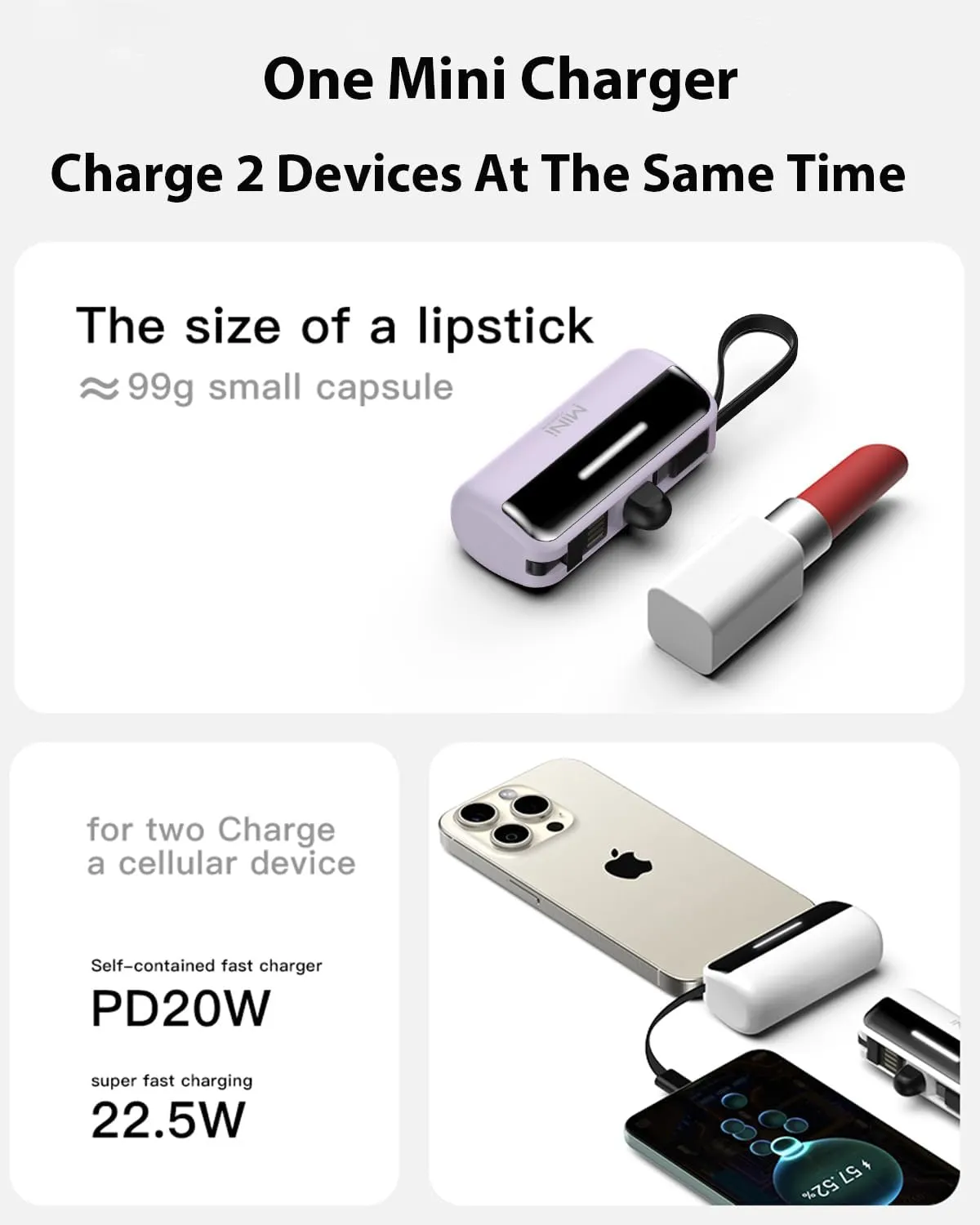 [2-Pack] Portable Charger Power Bank for iPhone,5500mAh USB C Battery Pack Travel Essentials Phone Charger Built in Cable & Foldable Stand,22.5W Fast Charging for iPhone 16/15/14,Samsung,Android