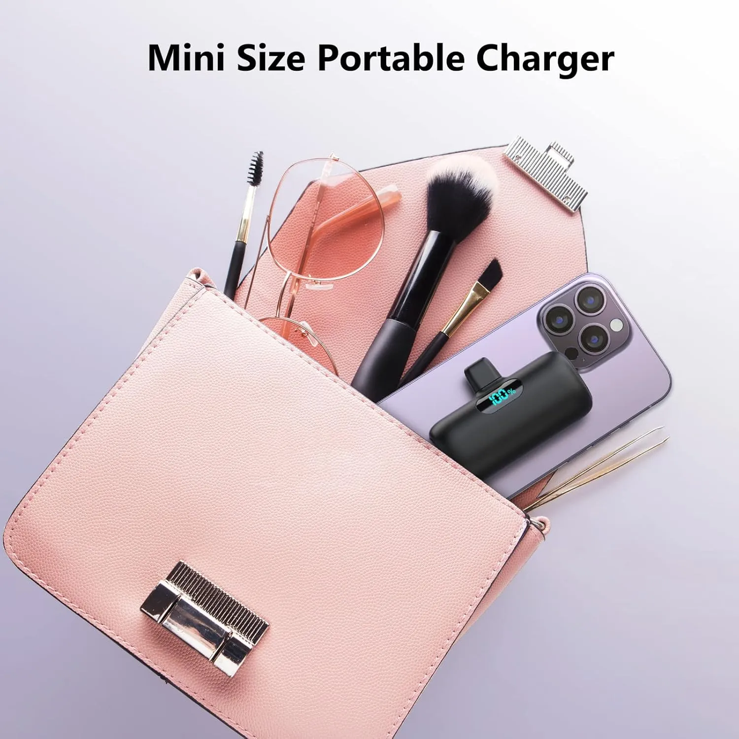 [2 Pack]Mini Portable Charger 5000mAh,Ultra-Compact 15W PD Fast Charging Power Bank,LCD Display Cute Battery Pack Backup Charger Compatible with iPhone 14/14 Pro Max/13/13 Pro/12/XR/8/7/6-Black White