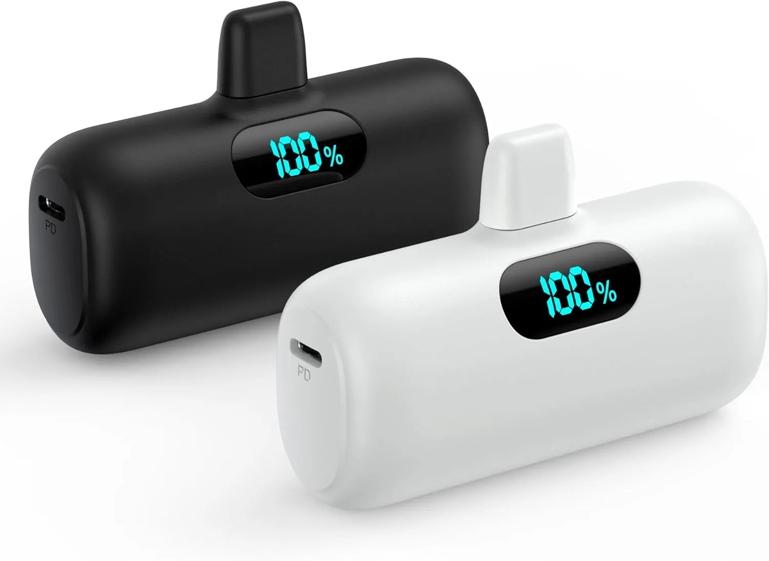 [2 Pack]Mini Portable Charger 5000mAh,Ultra-Compact 15W PD Fast Charging Power Bank,LCD Display Cute Battery Pack Backup Charger Compatible with iPhone 14/14 Pro Max/13/13 Pro/12/XR/8/7/6-Black White