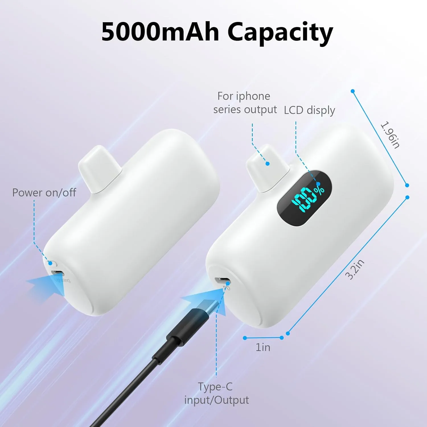 [2 Pack]Mini Portable Charger 5000mAh,Ultra-Compact 15W PD Fast Charging Power Bank,LCD Display Cute Battery Pack Backup Charger Compatible with iPhone 14/14 Pro Max/13/13 Pro/12/XR/8/7/6-Black White
