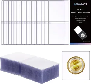 200-Pack 2.5 x 2.5 Inch Double-Pocket-Coin-Flips - Coin Pocket Holders, Unplasticized Coin Sleeves, Vinyl Coin Collection Holder for Long Term Coin Storage, Safety Coin Flips, Vinyl Coin Flips