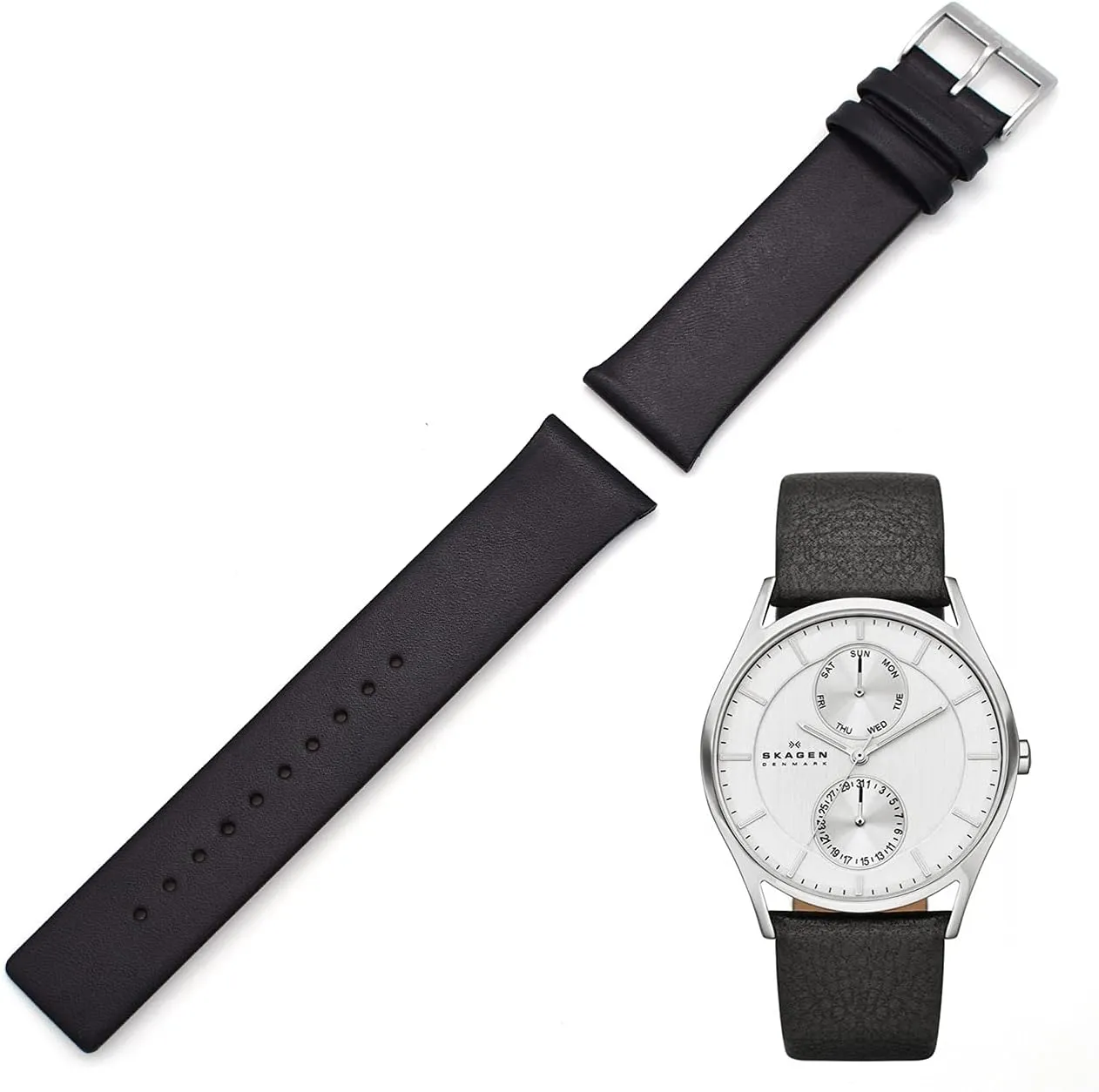 21mm Spring Bar Genuine Leather Watch Strap Replacement for Skagen SKW6086 SKW6219 SKW6237 SKW6449 SKW6449 (black)