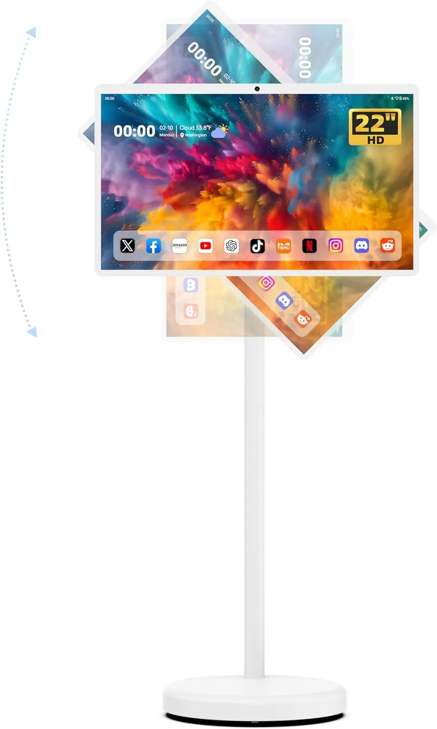 22 Inch Portable Smart Screen On Wheels, 1080P Touchscreen Display, Rolling TV with 13MP HD Build-in Camera, Android 13 OS,10W Stereo Speakers, Built-in Battery(6-8H),Remote Control, 6 128GB Storage