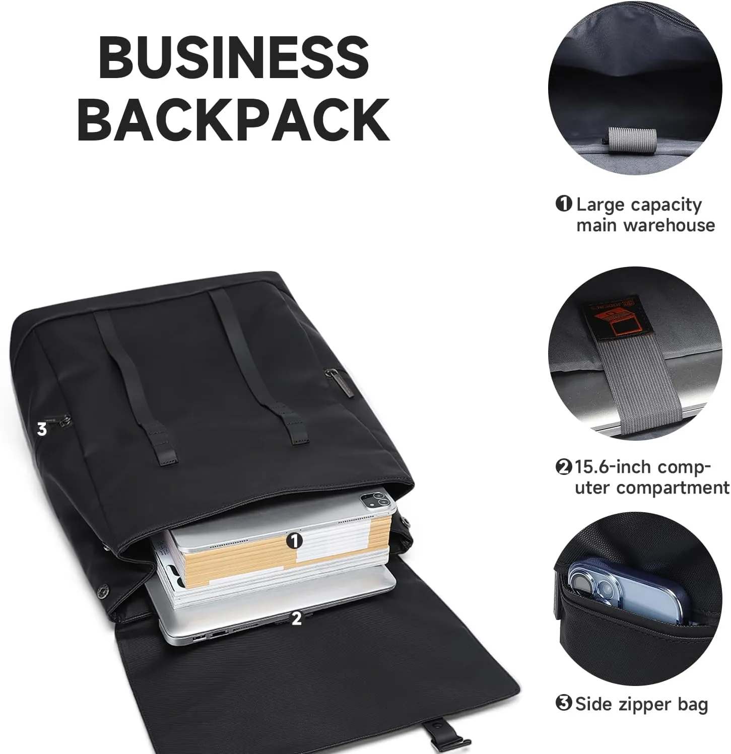 22L Laptop Backpack for School & Travel - Slim Water-Resistant Business Bag with Extra File Folder,Fits 17.3" Notebook - Durable Gift for Men & Women College Students (Black)