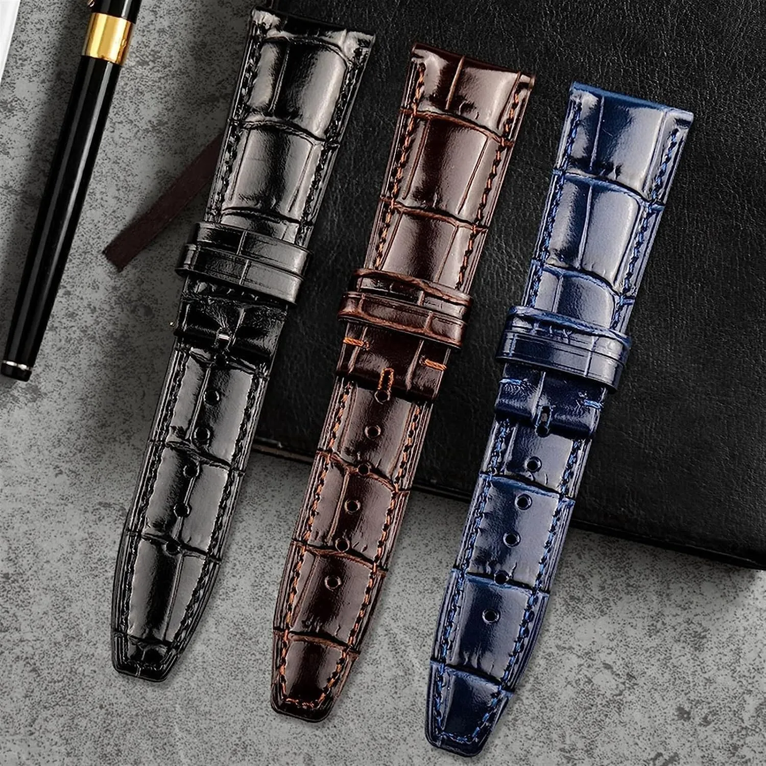22mm Genuine Leather Watch Band For IWC Portugues Pilot Crocodile Grain Bracelet Strap Accessory