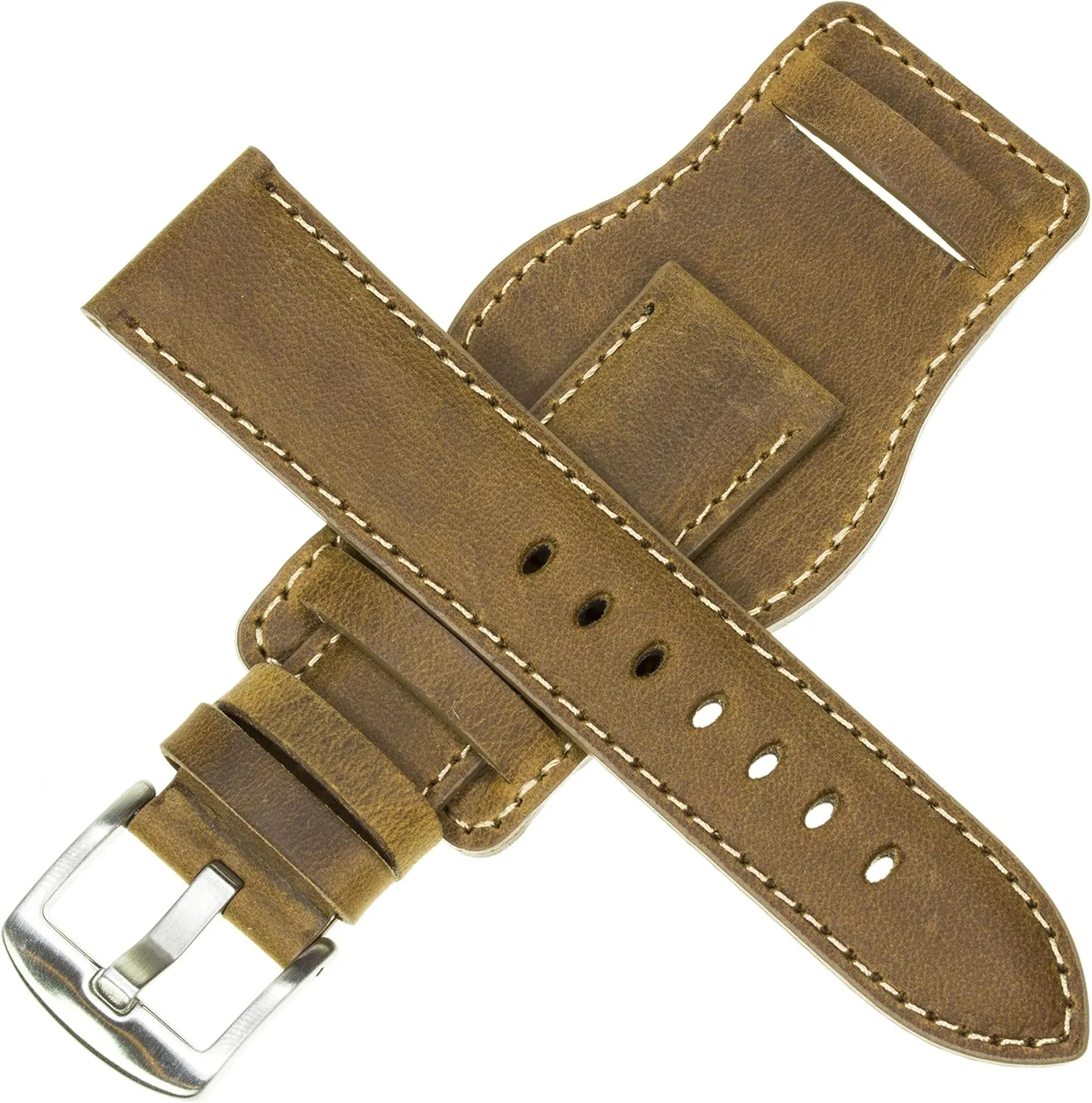 22mm German Military Aviator Watch Strap Swiss Army Brown Leather Cuff Watch Band Brown 22 mm Bund X1