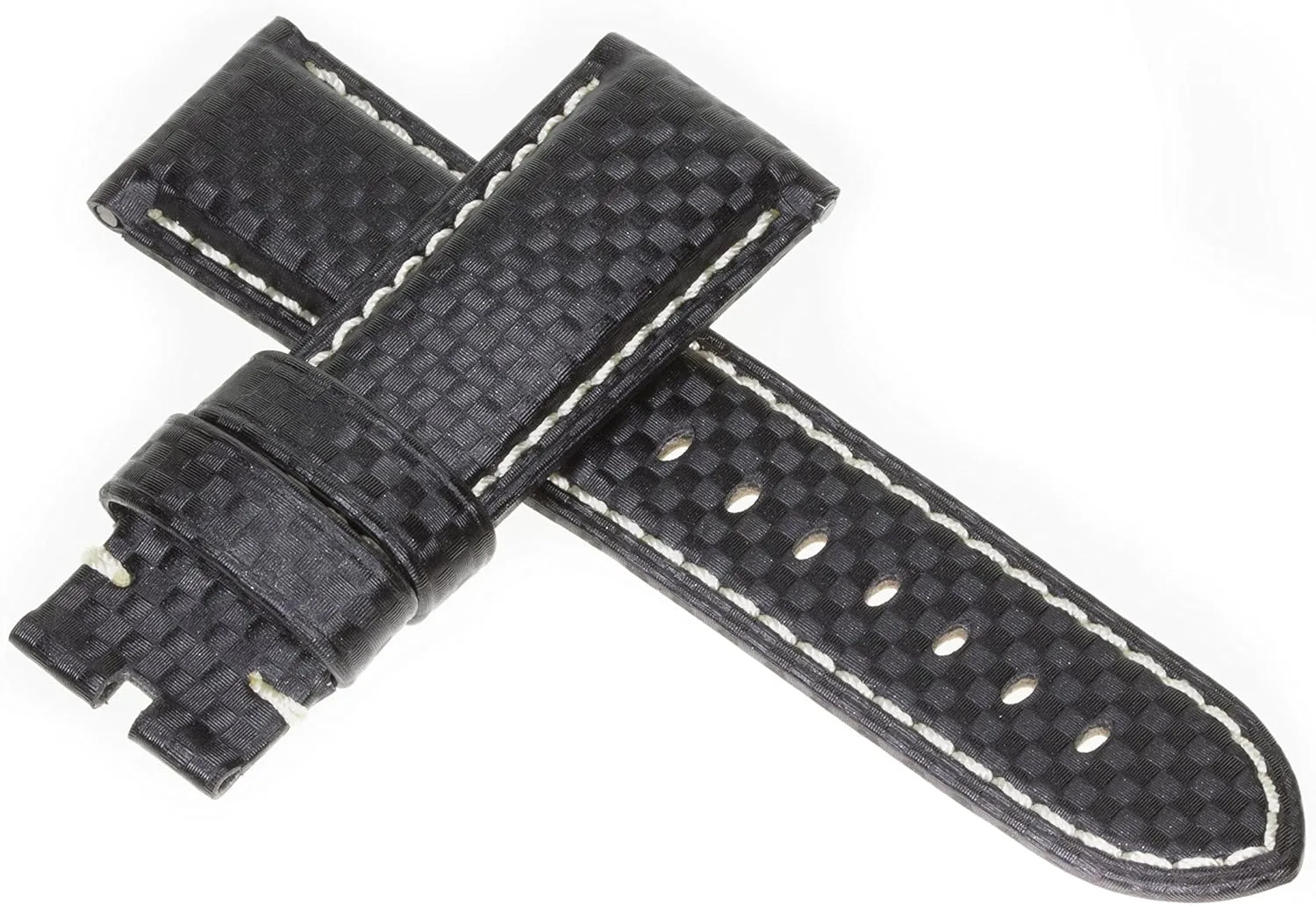 24mm Carbon Fiber Strap Black Deployment Watch Band White Stitch Made for PANERAI by Vintage G