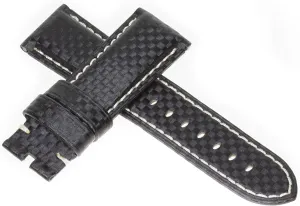 24mm Carbon Fiber Strap Black Deployment Watch Band White Stitch Made for PANERAI by Vintage G