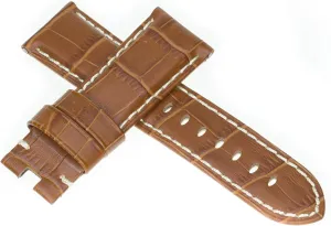 24mm Grain Leather Strap Honey Brown Deployment Watch Band White Stitch Made for PANERAI by Vintage G