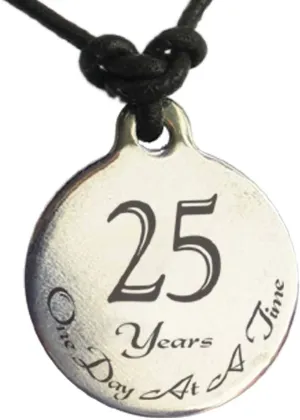 25 Year Sobriety Anniversary Medallion Leather Necklace for Sober Birthday, AA Alcoholics Anonymous, NA Narcotics Anonymous