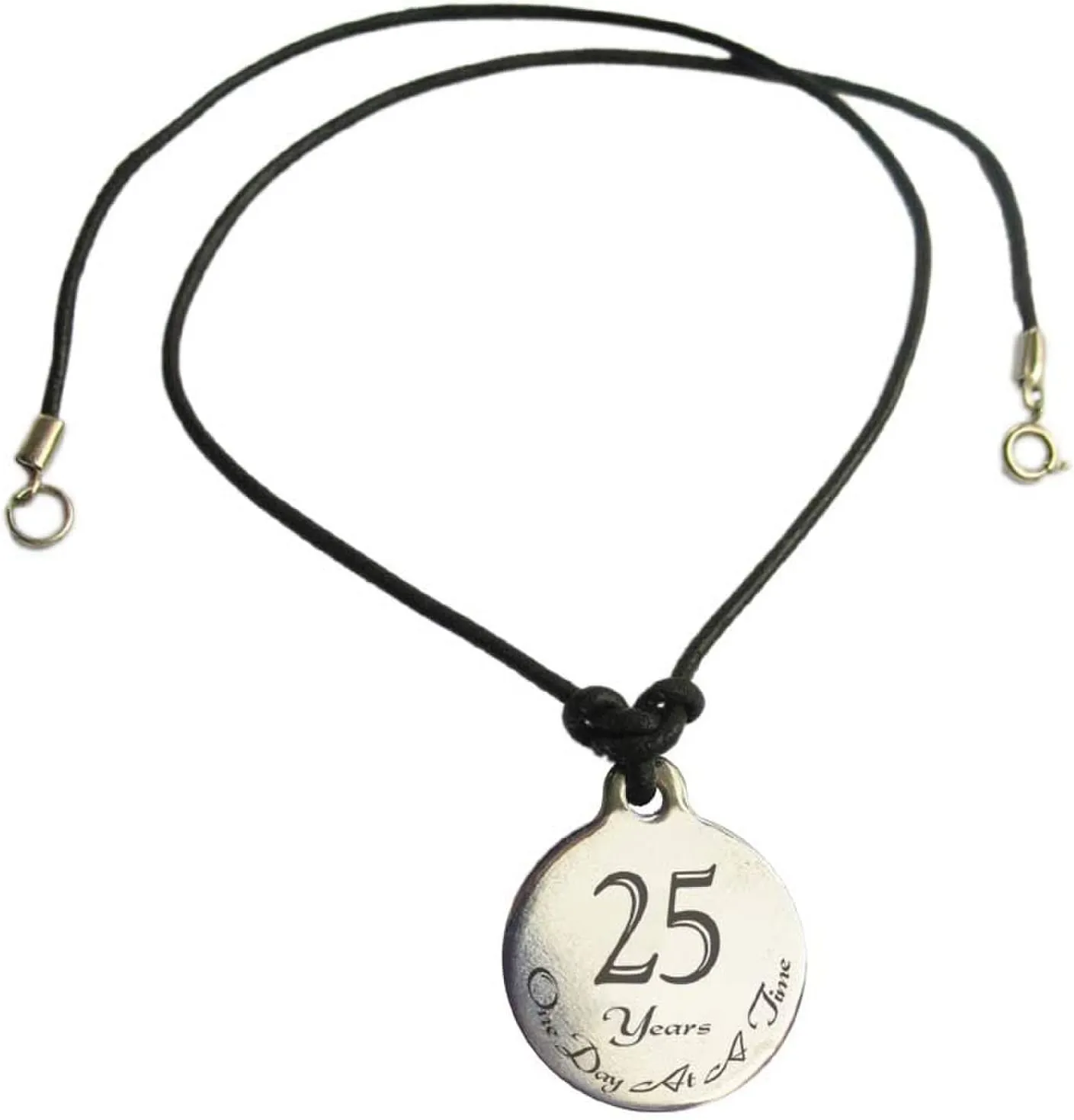 25 Year Sobriety Anniversary Medallion Leather Necklace for Sober Birthday, AA Alcoholics Anonymous, NA Narcotics Anonymous