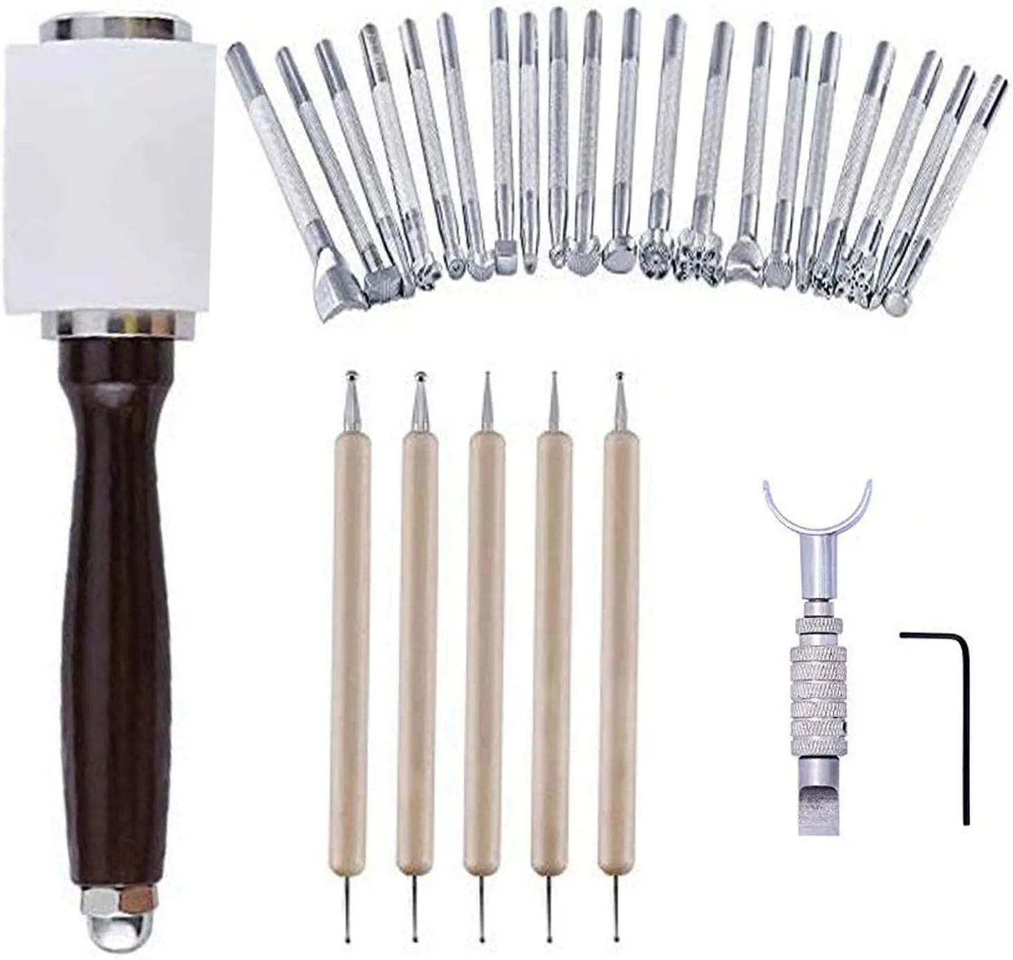 28 PCS Leather Stamping Tool Leather Carving Working Saddle Making Tools DIY Leather Craft Stamps Set DIY Hammer Swivel Knife