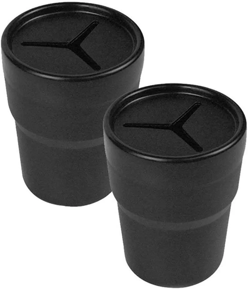 2Pcs Car Storage Holders PVC Black Car Mini Pen Holder Box Boxes Mount Trash Can Bin Auto Garbage Holders Cup Mounts with Lid (Black)