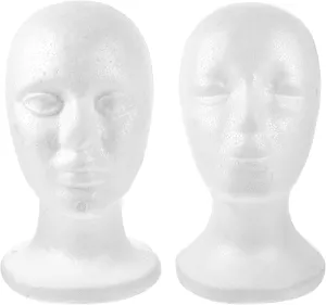 2Pcs Foam Mannequin Head Wig Head White Foam Head Mold Female Male Mannequin Wig Display Stand Holder Cosmetics Model Head for Glasses Mask Hat Headband Hairpieces
