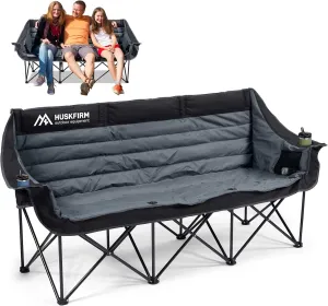 3 Person Camping Chairs Folding Double Camping Chair Portable Oversized Loveseat Padded Camp Chair Heavy Duty Camping Couch for Adults Outdoor Lawn with Two Cup Holders and Carry Bag