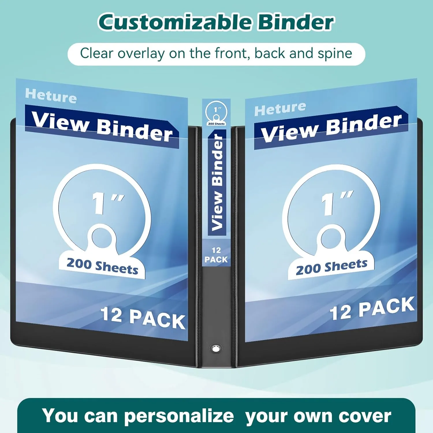3 Ring Binder 1 Inch 12 Pack,1" Clear View Round-Ring-Binder, PVC-Free,Holds for 200 Sheets 8.5X 11 US Letter Size Paper, Durable Black Binders Perfect for Office,School and Home