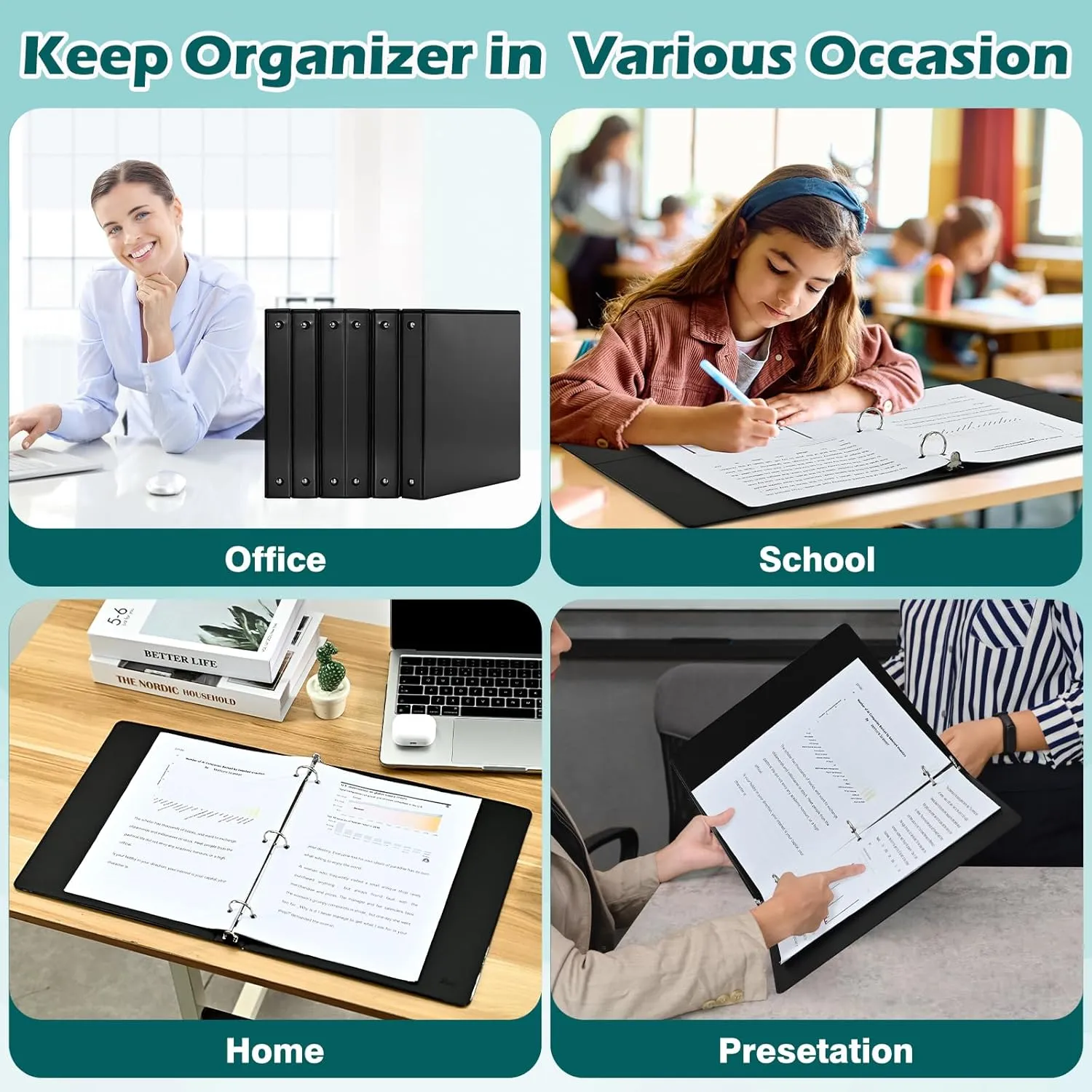 3 Ring Binder 1 Inch 12 Pack,1" Clear View Round-Ring-Binder, PVC-Free,Holds for 200 Sheets 8.5X 11 US Letter Size Paper, Durable Black Binders Perfect for Office,School and Home
