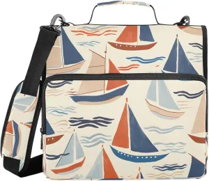 3 Ring Binder Zipper Binders Handdrawn Sailboats Trapper Keeper Expanding File Folder Bag with Shoulder Strap